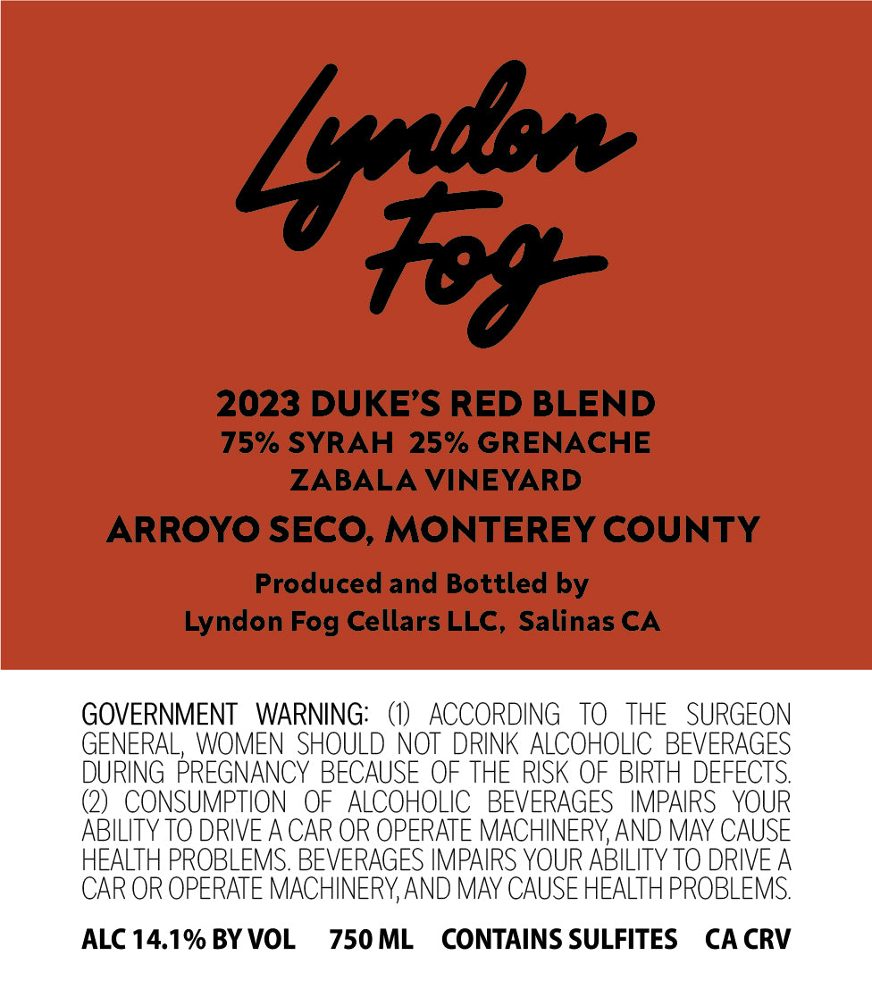 2023 Duke Red Blend – Lyndon Fog Cellars